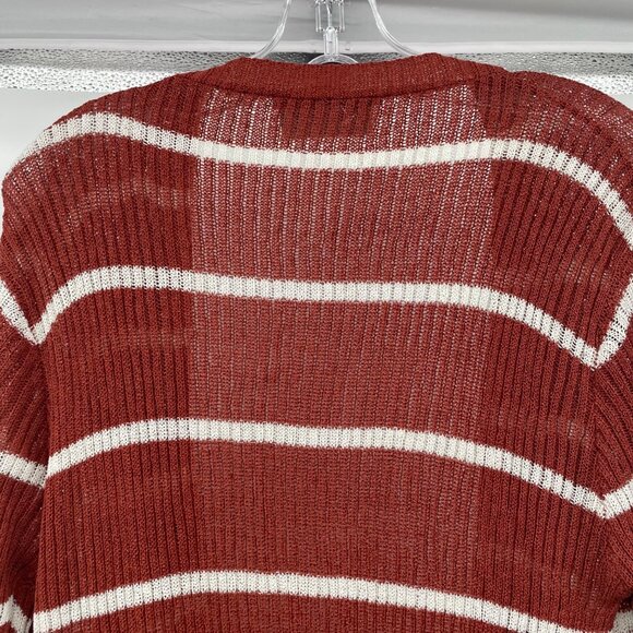 Doe & Rae Striped Open Front Duster Cardigan Cinnamon/White Size Medium - Picture 6 of 9